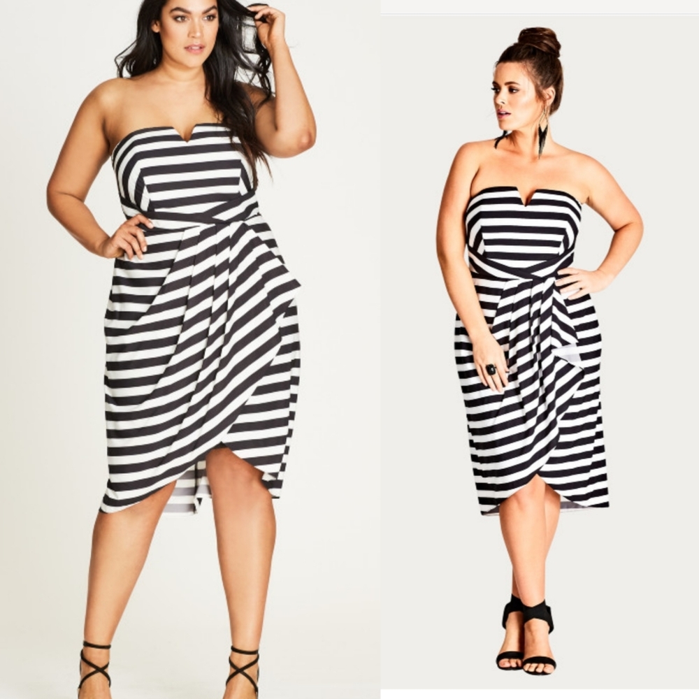 NWT CITY CHIC Faux Wrap Black/Grey Dress